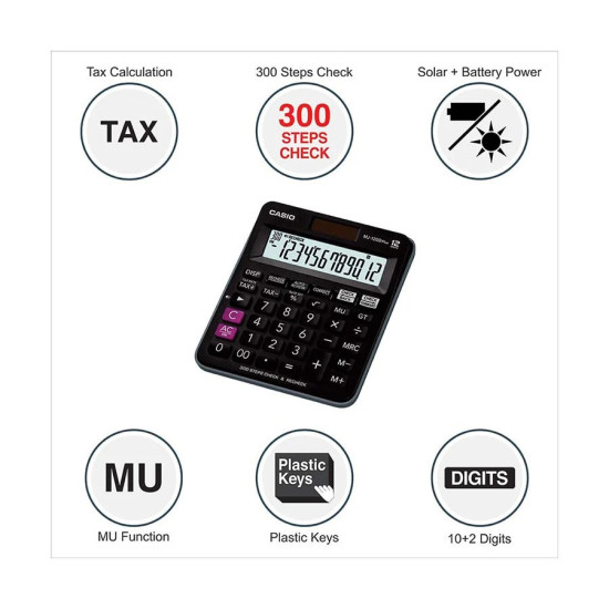 CASIO MJ-120D Plus-BK 12 Digit Check & Recheck Mini Desk Type Desktop Calculator